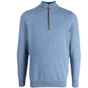 Peter Millar Crown Soft Suede Trim Wool Silk Blend Quarter Zip Sweater